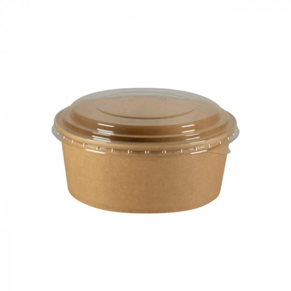 Saladier en carton kraft avec couvercle PET transparent, vue de face