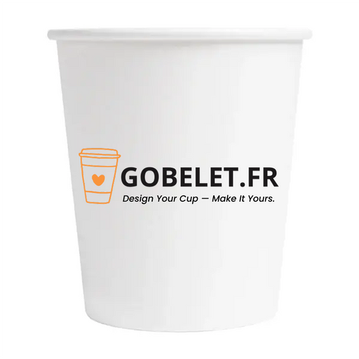 Gobelet carton personnalisé imprimé avec le logo Gobelet.fr, vue de face